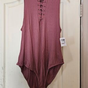 Charlotte Russe Women's Lace-Up Bodysuit in Mauve